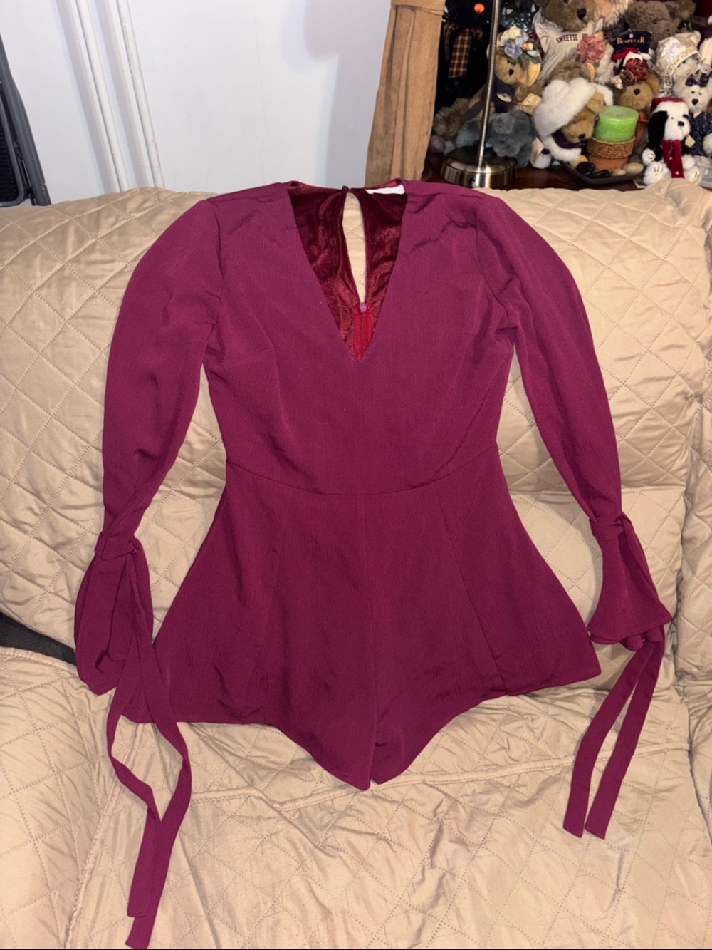 Lush Magenta V-Neck Romper with Satin Lining